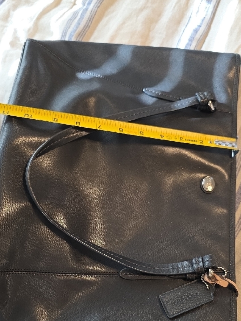 Coach Black Leather Tote with Beige Tag - Picture 8 of 9